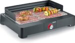 SEVERIN PG 8565 Table Grill with Stainless Steel Grill for Indoor and Outdoor Use, Electric Grill with Quick Grill Start, Balcony Grill without Risk of Burning, Black