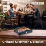 SEVERIN PG 8565 Table Grill with Stainless Steel Grill for Indoor and Outdoor Use, Electric Grill with Quick Grill Start, Balcony Grill without Risk of Burning, Black