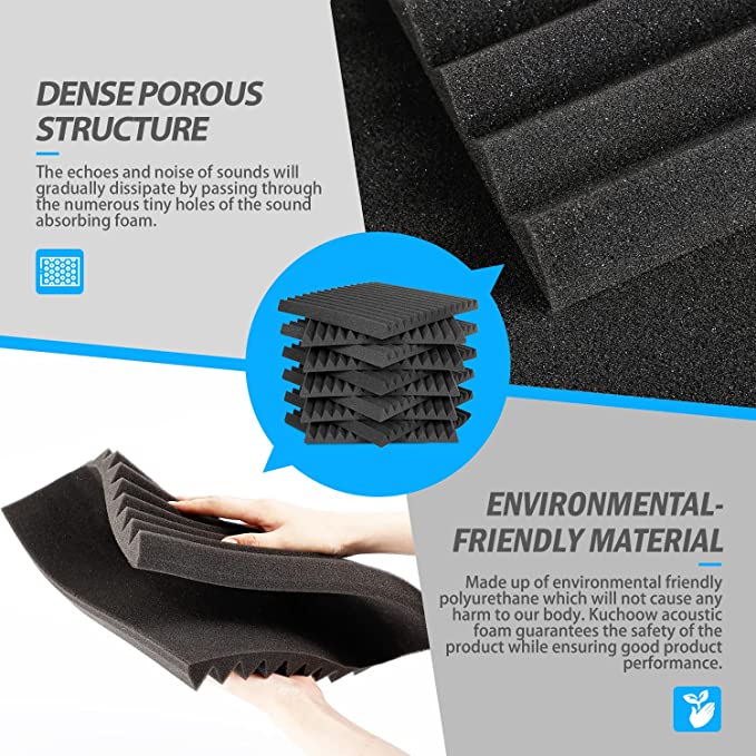 Sound Absorbing Acoustic Foam 24 Pieces Black Acoustic Foam for Podcasts, Recording Studios, Office Acoustic Foam Mat (30 x 30 x 2.5 cm) (Black)