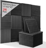 Sound Absorbing Acoustic Foam 24 Pieces Black Acoustic Foam for Podcasts, Recording Studios, Office Acoustic Foam Mat (30 x 30 x 2.5 cm) (Black)