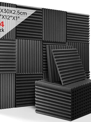 Sound Absorbing Acoustic Foam 24 Pieces Black Acoustic Foam for Podcasts, Recording Studios, Office Acoustic Foam Mat (30 x 30 x 2.5 cm) (Black)